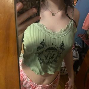 Green mushroom crop top